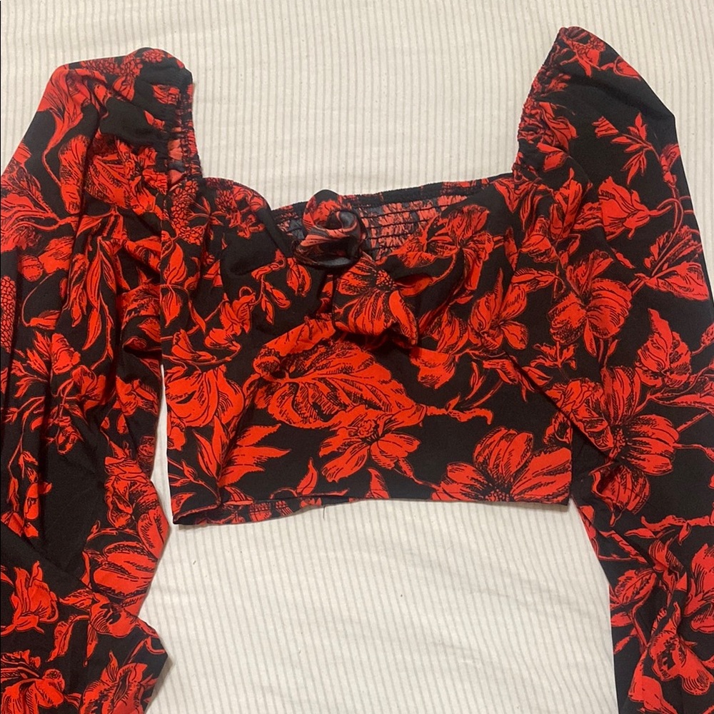 Floral Red and Black Women's Top